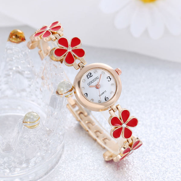 Reloj Pulsera Mujer Disco Floral Juego de Dos Piezas