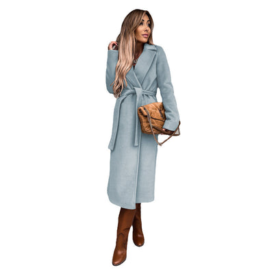 Abrigo de Lana para Mujer Cuello Polo Manga Larga Color Sólido Otoño Invierno - Image 12