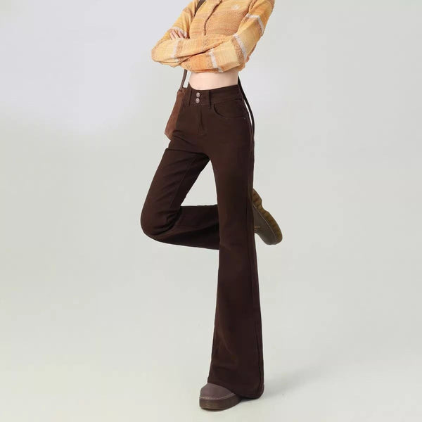 Pantalones Acampanados Talle Alto Moldeadores Marrón para Mujer Petite