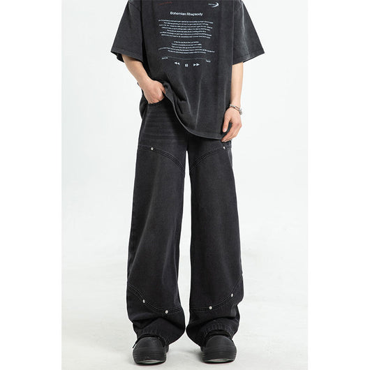 Pantalones Rectos Anchos para Hombre con Remaches Deconstructivos - Image 3