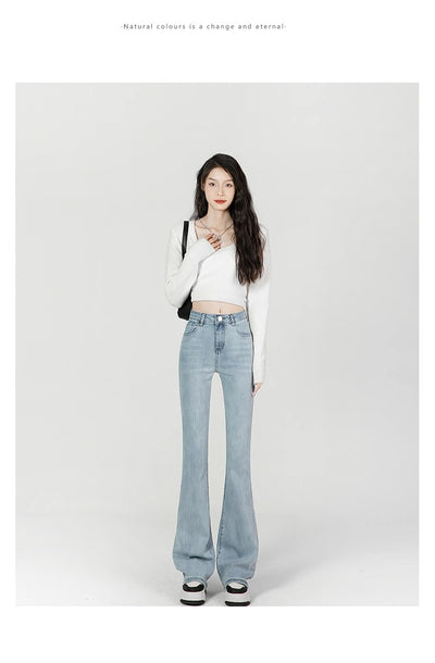 Jeans Acampanados Azul Claro Cintura Alta Reductores Efecto Mopping - Image 12