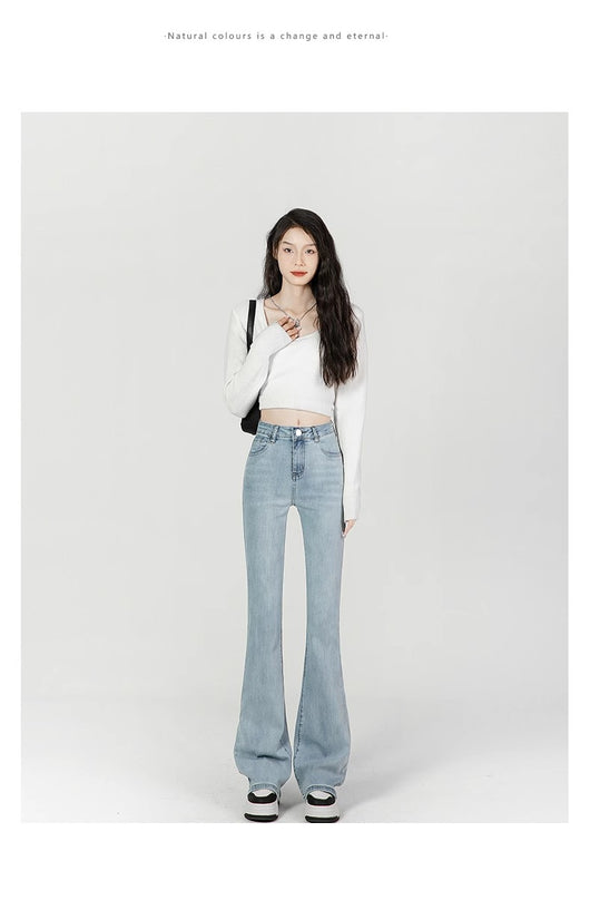 Jeans Acampanados Azul Claro Cintura Alta Reductores Efecto Mopping - Image 12