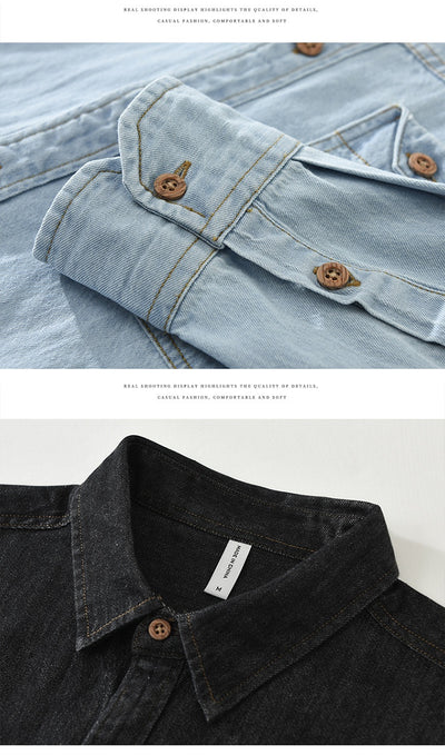 Camisa Denim Retro Estilo Japonés Manga Larga para Hombre - Image 13