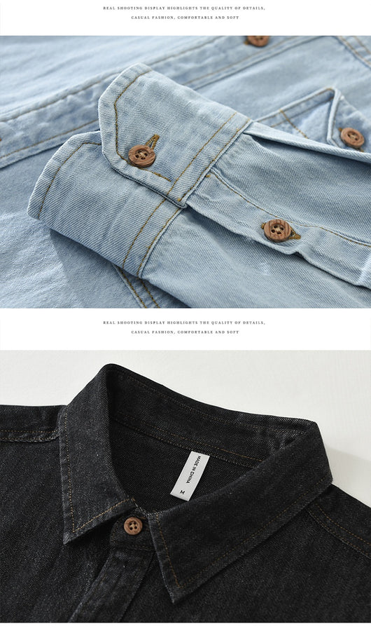 Camisa Denim Retro Estilo Japonés Manga Larga para Hombre - Image 13
