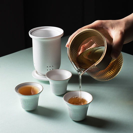 Juego de Té Kung Fu Portátil con Vidrio y Cerámica para Exterior