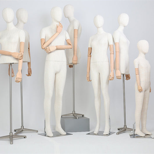 Maniquí de Escote Femenino en Fibra de Vidrio con Manos de Madera