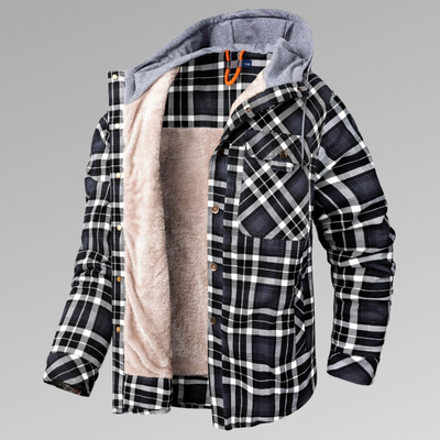 Camisa Abrigo de Terciopelo Grueso con Capucha y Cuadros para Hombre - Image 9
