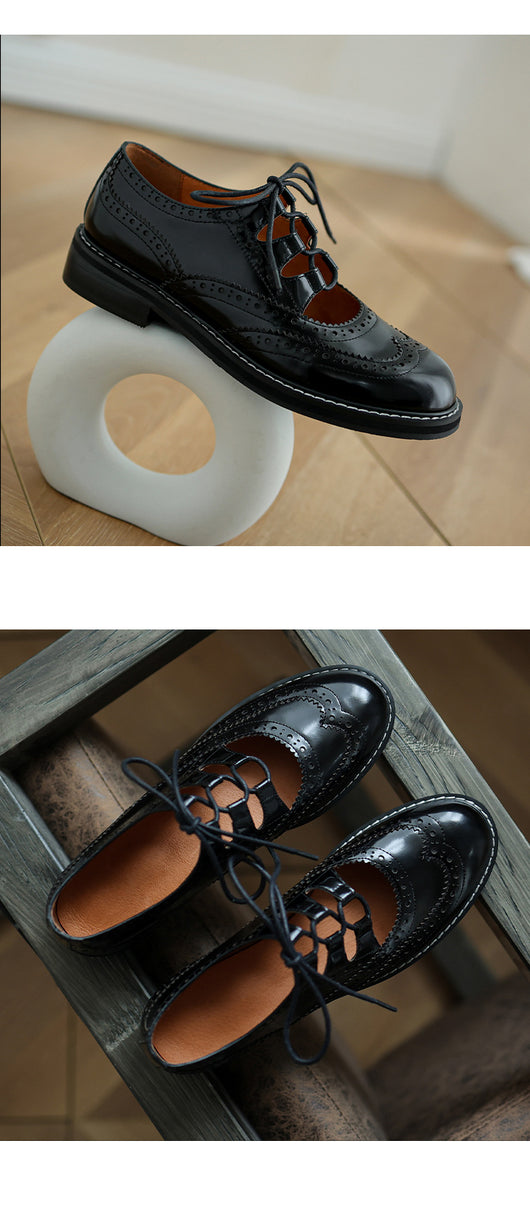 Mocasines Retro Franceses para Mujer con Cordones y Cuero Charolado Tallado - Image 14