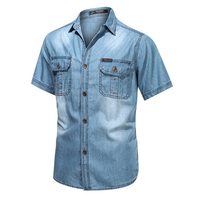 Camisa Denim Casual de Manga Corta para Hombre Talla Grande - Image 10