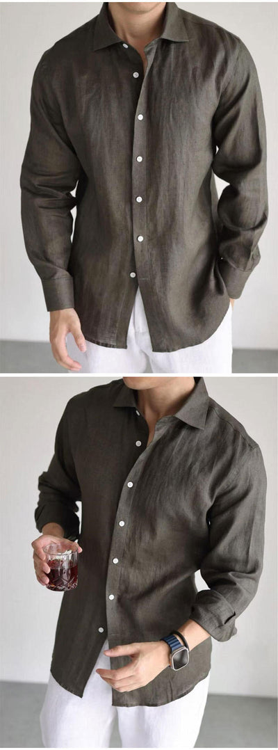 Camisa Casual Business Mezcla Algodón Lino Teñida en Hilo Colores Sólidos - Image 13
