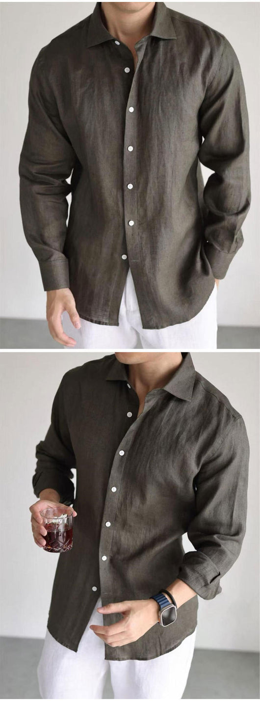 Camisa Casual Business Mezcla Algodón Lino Teñida en Hilo Colores Sólidos - Image 13