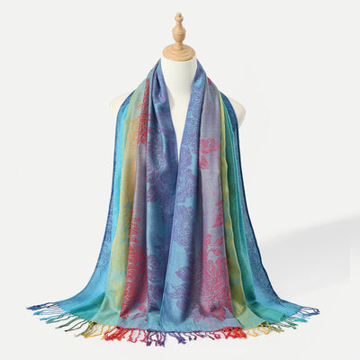 Rebozo Étnico Degradado con Bordado Colorido y Borlas de Cachemira - Image 9