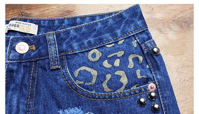 Shorts Denim Rotos Cintura Alta con Remaches y Estampado - Image 7