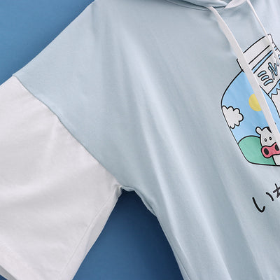 Sudadera con Capucha Estampado Cartón de Leche - Colorblock Manga Corta - Image 13