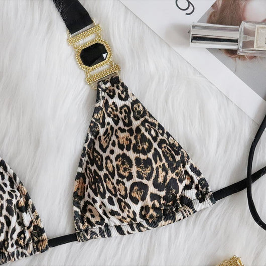 Traje de Baño Estampado Leopardo con Realce Push-Up Cintura Baja - Image 11