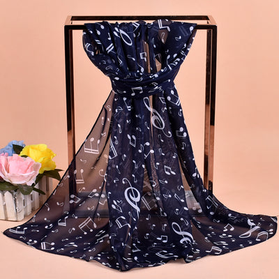 Pañuelo de Seda Chifón Estampado con Notas Musicales para Mujer - Image 9