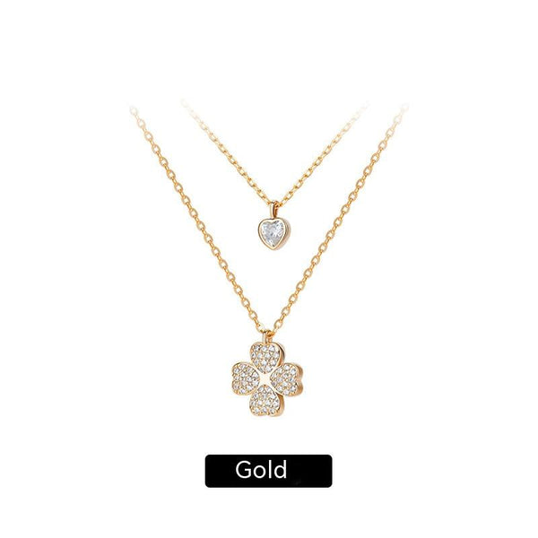 Collar Dorado de Plata Esterlina con Trébol de Doble Capa - Image 3