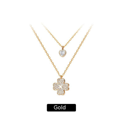 Collar Dorado de Plata Esterlina con Trébol de Doble Capa - Image 3