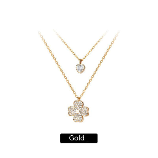 Collar Dorado de Plata Esterlina con Trébol de Doble Capa - Image 3