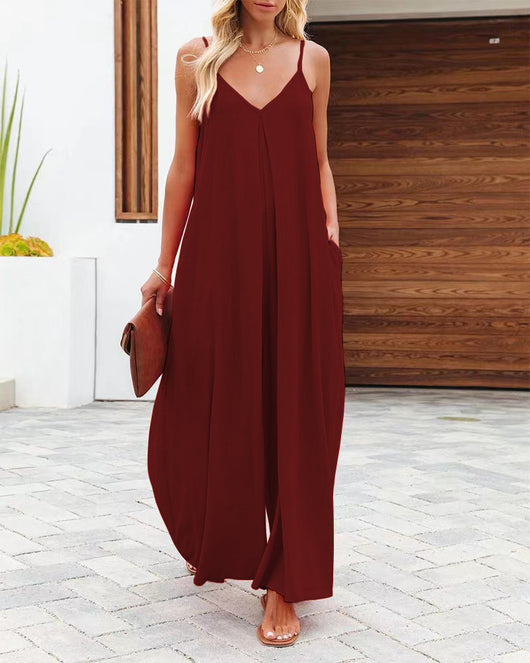 Jumpsuit Ancho de Tiro Bajo con Bolsillos - Diseño Sólido y Casual - Image 6