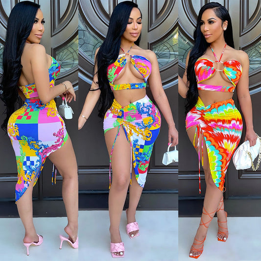 Falda Corta Asimétrica Dos Piezas con Escote Halter