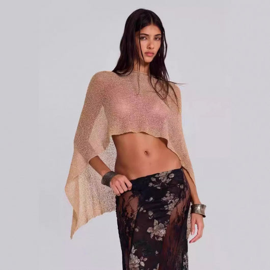 Blusa Tejida de Protección Solar con Capa Irregular para Mujer - Image 11