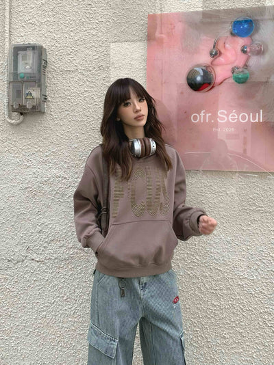 Sudadera Corta con Capucha y Letras de Cristales para Parejas - Image 3