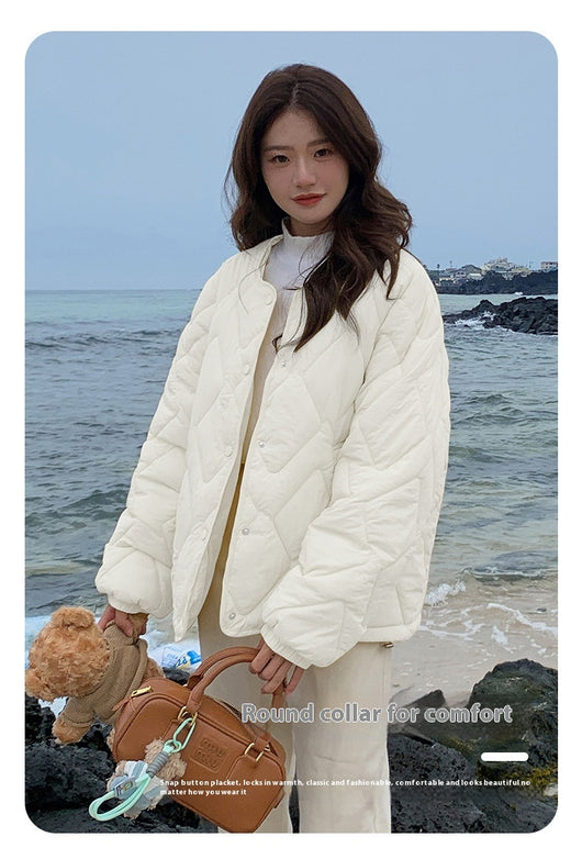 Chaqueta Acolchada Corta Estilo Coreano Cuello Redondo para Mujer - Image 27