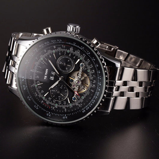 Reloj Automático Tourbillon con Calendario y Esfera Grande - Acero Inoxidable para Hombre