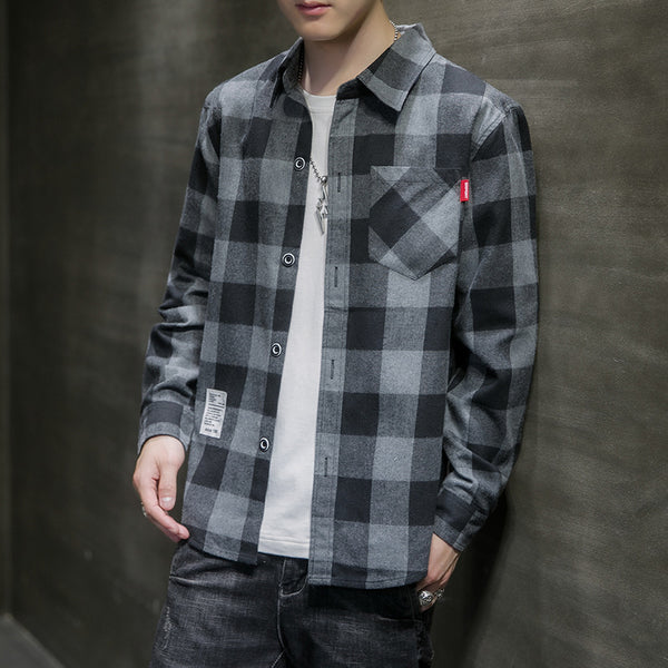 Camisa Cuadros Hombre Manga Larga Estilo Coreano Tendencia