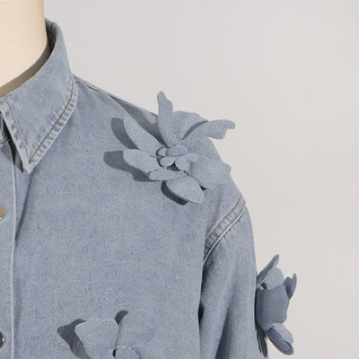 Blusa Denim con Flores 3D - Estilo Minimalista para Verano - Image 18