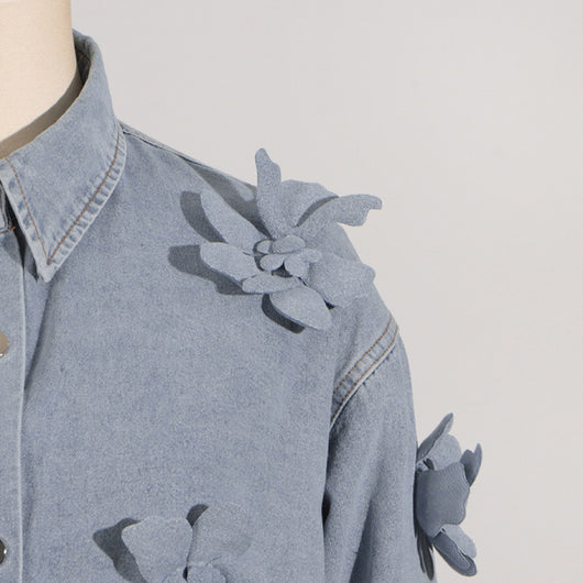 Blusa Denim con Flores 3D - Estilo Minimalista para Verano - Image 18