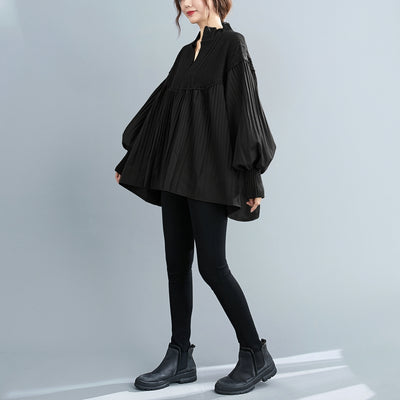 Blusa Occidental Holgada con Mangas Farol y Costuras Tejidas - Talla Grande - Image 9