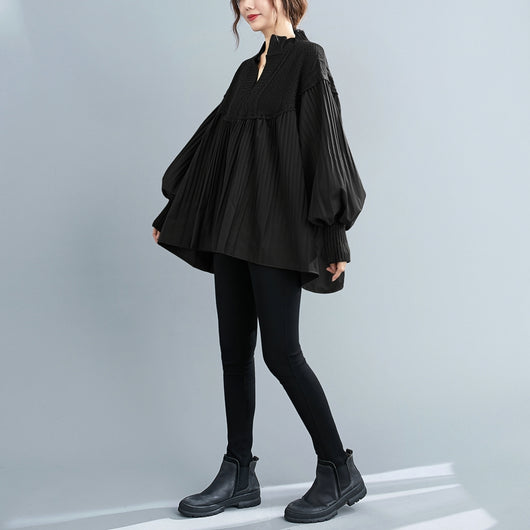Blusa Occidental Holgada con Mangas Farol y Costuras Tejidas - Talla Grande - Image 9