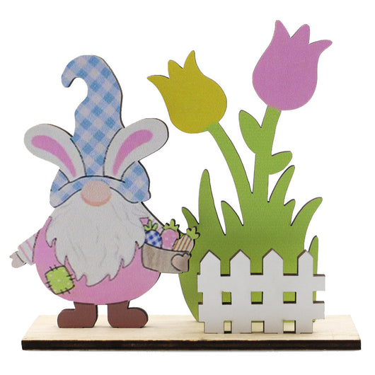 Gnomo Decorativo de Pascua con Conejo de Madera Artesanal - Image 5