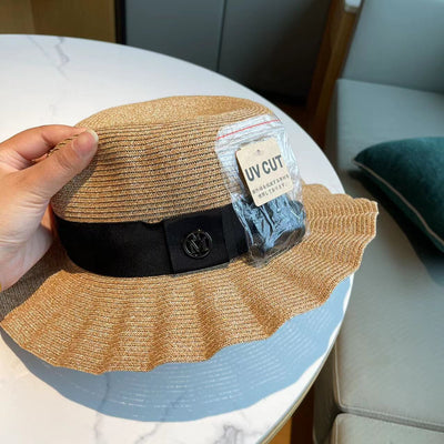 Sombrero de Paja Plegable con Ala Ondulada para Mujer - Image 10