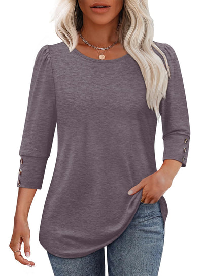 Blusa Elegante Estampada con Botones y Mangas 3/4 Cuello Redondo - Image 68