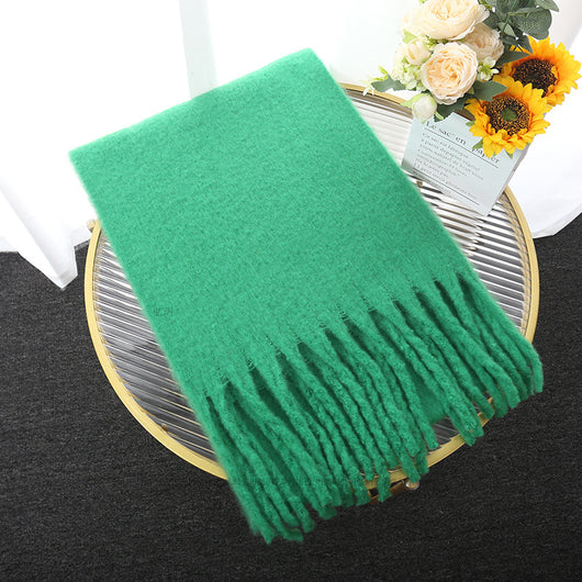 Chal de Trenza Gruesa con Borlas en Colores Sólidos - Image 14