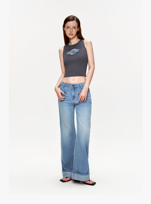 Chaleco Tejido con Lentejuelas y Botones de Jeans