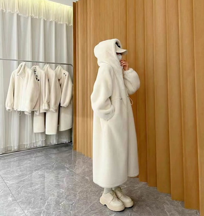 Abrigo Largo de Lana con Capucha para Mujer - Diseño Suelto y Cálido - Image 3