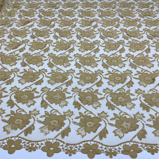 Tela de Encaje Soluble en Agua con Lentejuelas y Flores Bordadas - Image 8
