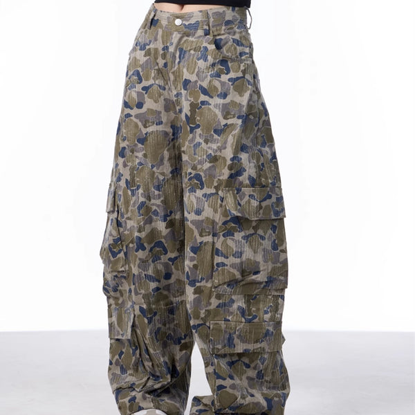 Pantalones Cargo Anchos Camuflaje para Mujer - Estilo Casual y Versátil