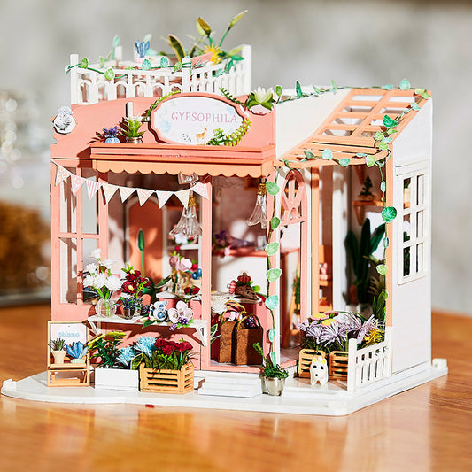 Casa de Flores en Miniatura - Modelo Artesanal Hecho a Mano