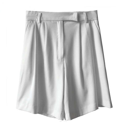 Shorts de Traje Blanco de Talle Alto y Pierna Ancha para Mujer