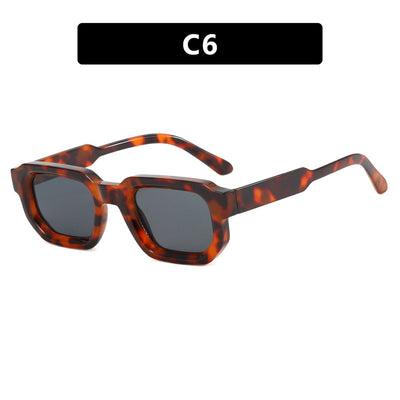 Black square-frame sunglasses with thick, angular frames and dark blue lenses, shown on a white background. - Image 11