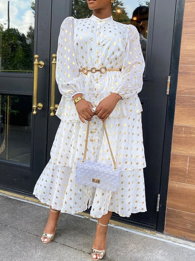Vestido Suelto Estampado Blanco con Cintura Regulable - Estilo Ejecutivo - Image 8