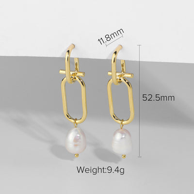 Aretes de Perlas Barrocas Naturales con Cadena de Latón - Image 3