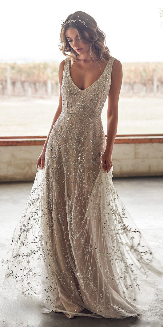 Vestido Largo Escote V Efecto Bronce - Image 11