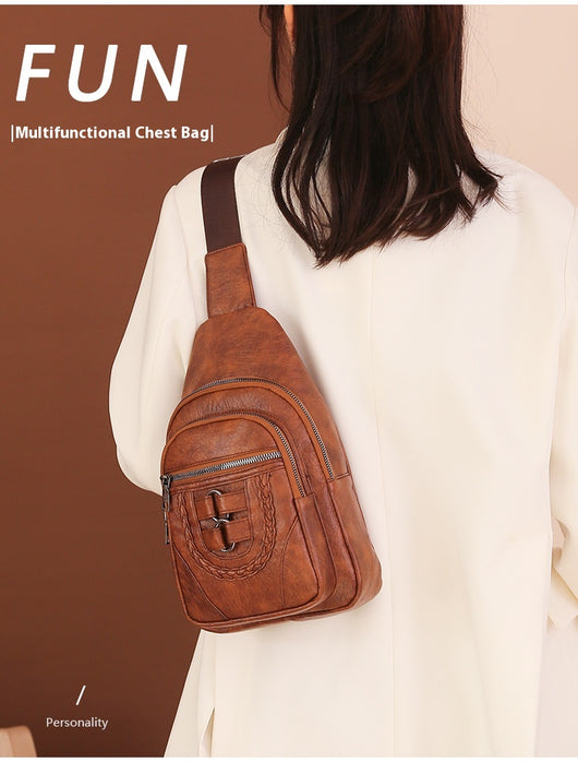 Bolso de Cuero PU Texturizado con Compartimento en el Pecho - Image 29