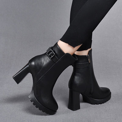 Botas de Tacón Alto Plataforma en Cuero con Hebilla - Elegancia y Comodidad